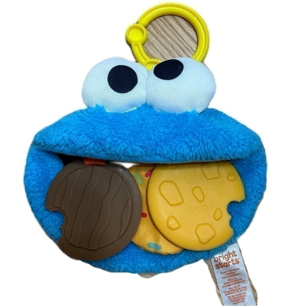 Bright Starts Sesame Street Cookie Monster Mania Teething Baby Toy Blue Clip On